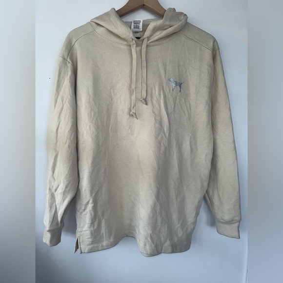 PINK Victoria's Secret Tan Pullover Hoodie NWT Silver Logo - Picture 1 of 5